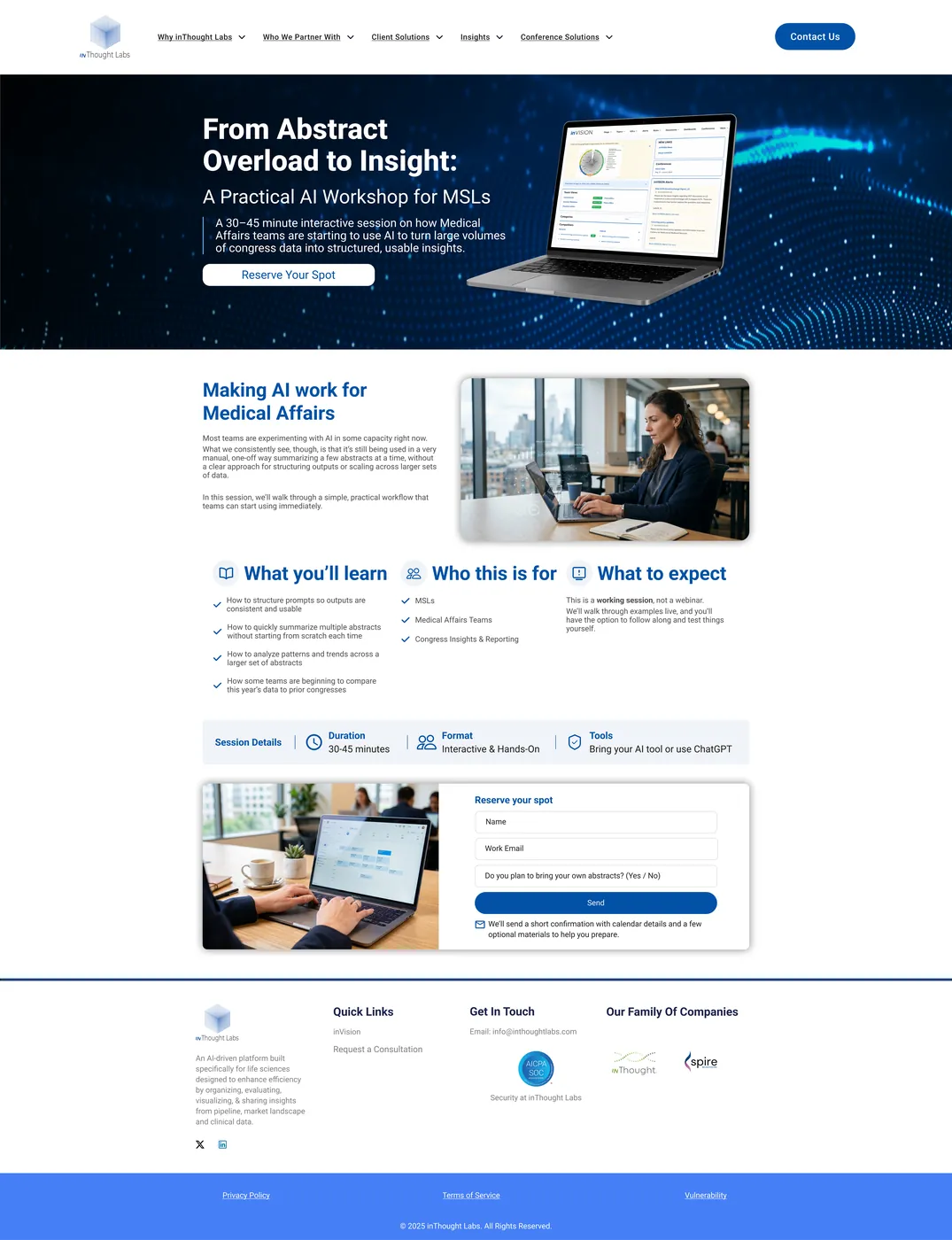 inThought Labs — AI workshop landing page
