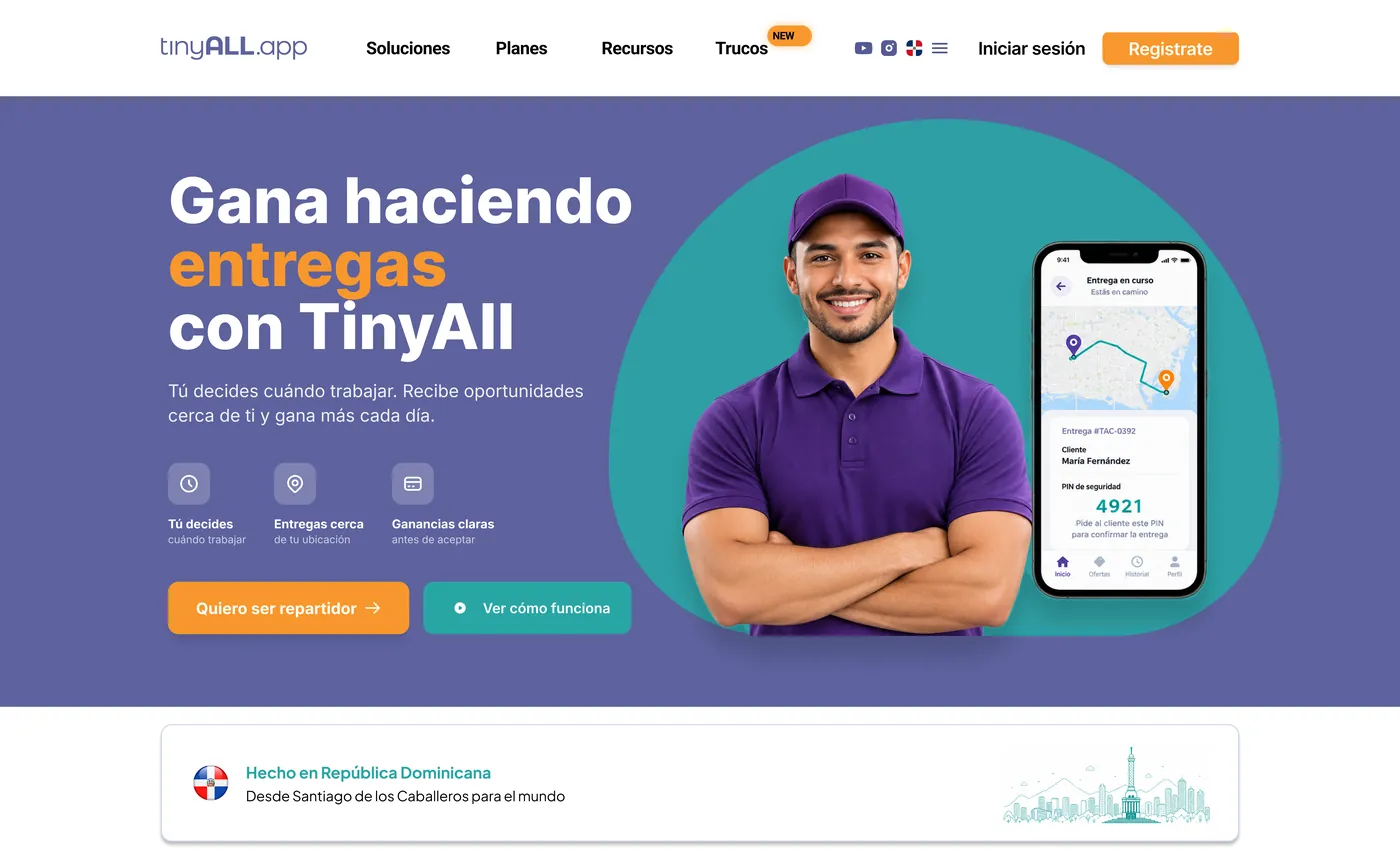 Landing page screen